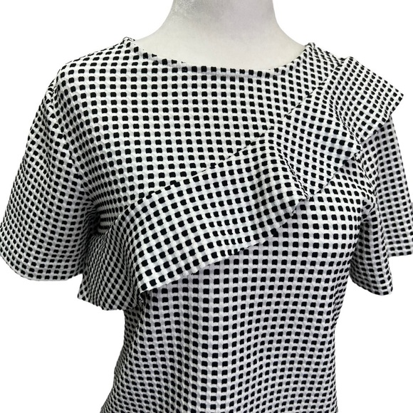 Ann Taylor Black/White Short Sleeve Blouse Top With Ruffle Size S - Picture 3 of 10